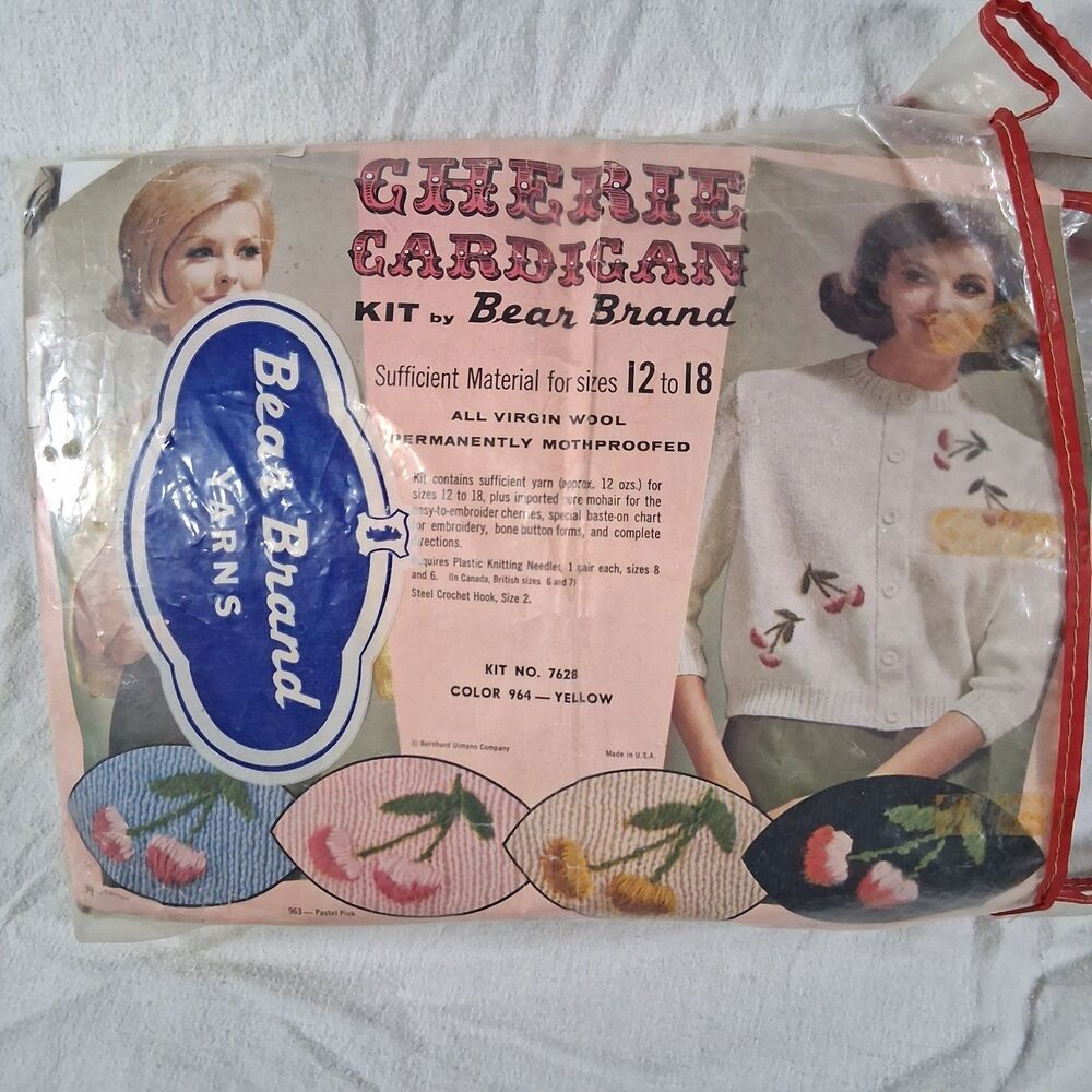 Bear Brand Cherie Cardigan Kit Virgin Wool Size 12-18 Retro Vtg Knit Rare